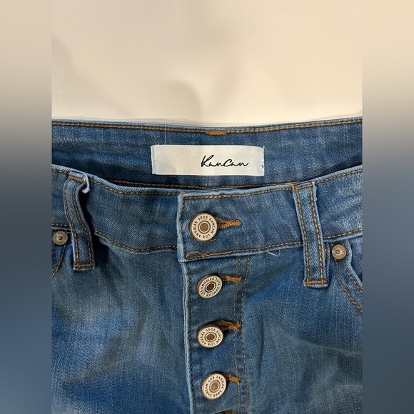 Kancan Buttonfly Skinny Jeans Medium Wash Distressed Hem 11/29 - Picture 5 of 9